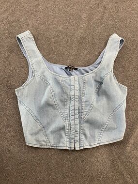 Light Blue Denim Corset Crop Top - Women's Sleeveless